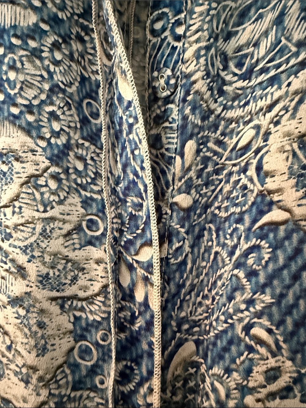 Johnny Was - blue and white embroidered-look button down shirt with collar. - Picture 10 of 10